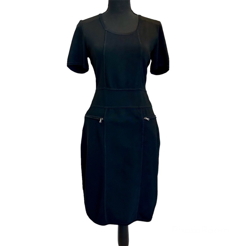 Kenneth Cole black short sleeve bodycon bandage dress Sz M